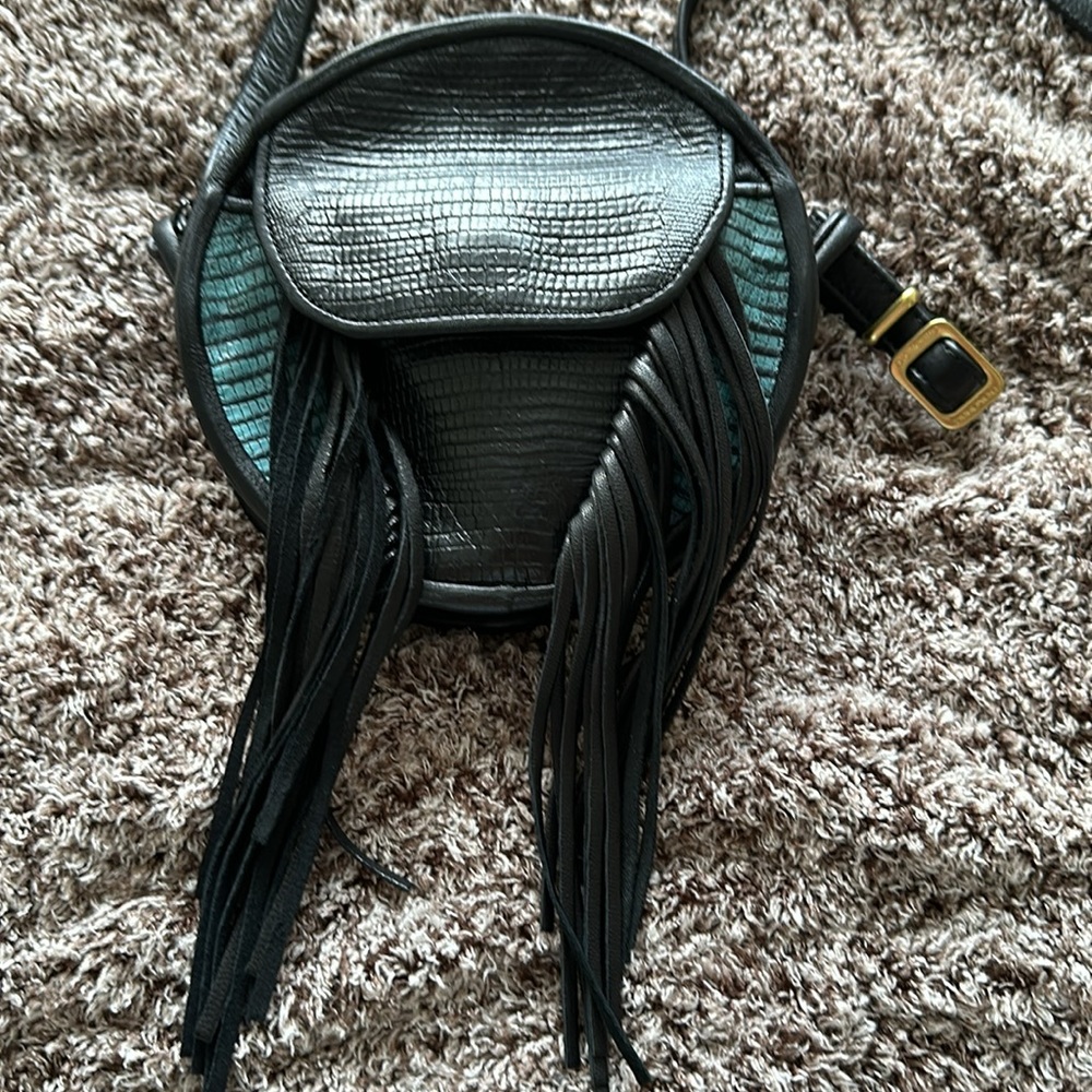 Black western Handmade crossbody bag  with leather fringe